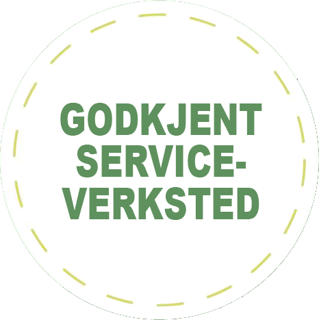 emblem med teksten "godkjent serviceverksted"